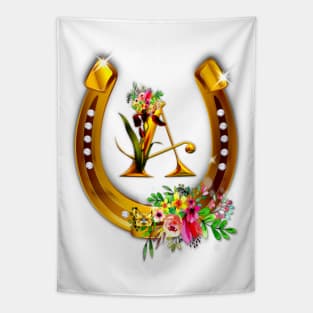 Letter A Name Initial, Horseshoe, Diamond Studs Tapestry