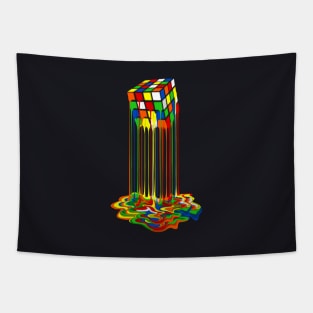 Rainbow Abstraction Melted Rubiks Cube Tapestry