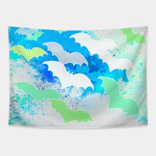 Bats In Flight Pastel Blue Tapestry