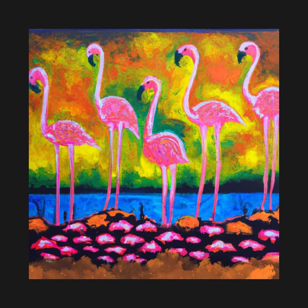 Weird Flamingoes On The Rocks by thatmacko