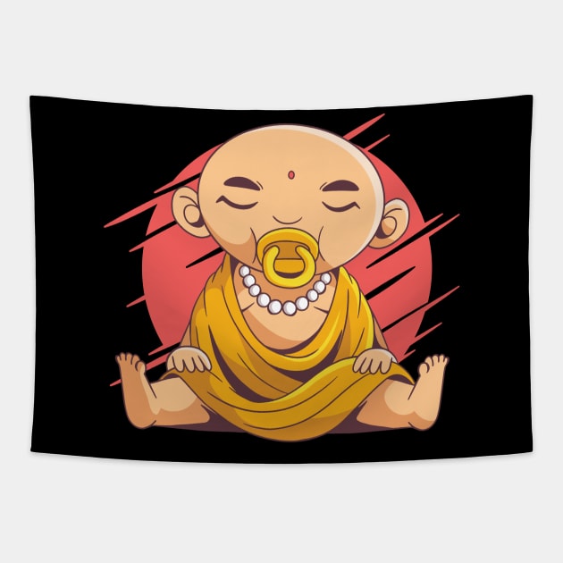 Funny Baby Buddha Yoga Meditating Gift Tapestry by Ramadangonim