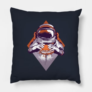 Astronaut Eating a Hamburger in Outer Space Pillow