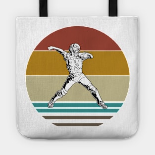 Retro Baseball Thrower On A 80s Sun Background Tote