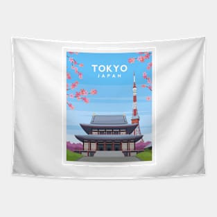 Tokyo Japan - Tokyo Tower and Zojoji Temple Tapestry