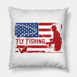 Fly Fishing Art Vintage Look American Flag Pillow