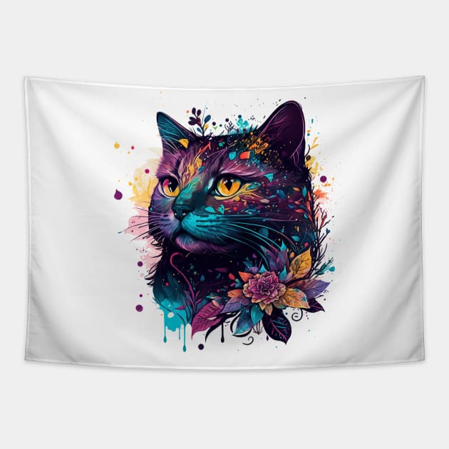 Chat abstrait coloré Tapestry by Catwizz