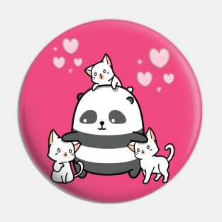 Cute Panda Play With Three Kitten Pin