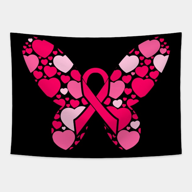 Cancer Awareness Hearts Butterfly Tapestry by LetsBeginDesigns