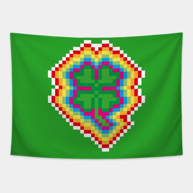 8-bit Rainbow Clover Tapestry by GraphicBazaar