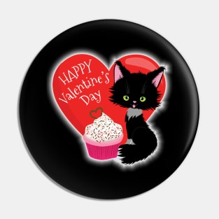 Happy Valentine's Day Cute Cat Heart Cupcake Pin