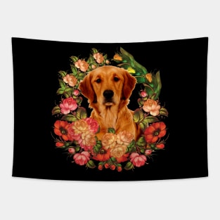 Golden Retriever Flower Bouquet Tapestry