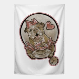 Bulldog Cutie & Cupcake - Pink Outlined Version Tapestry