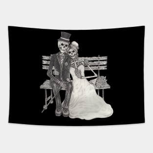 Skeletons lovers couple wedding. Tapestry