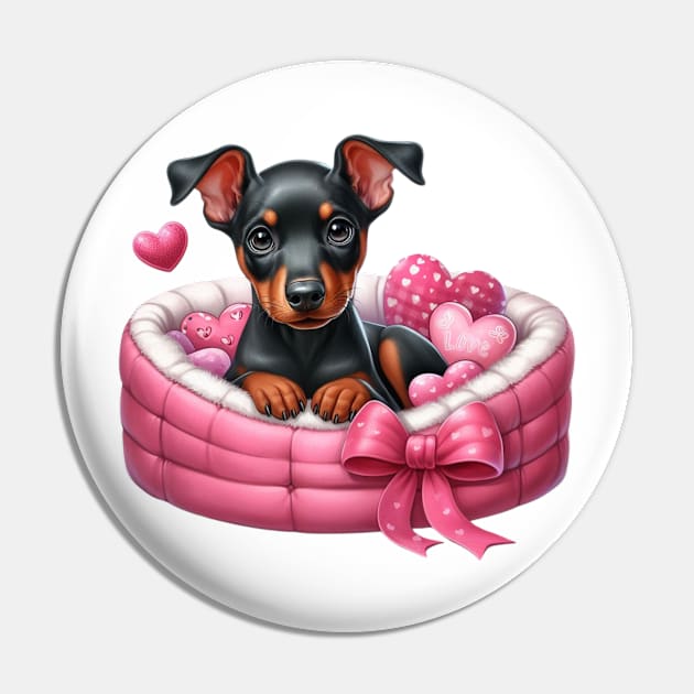 Valentine Doberman Pinscher Dog in Bed Pin by Chromatic Fusion Studio