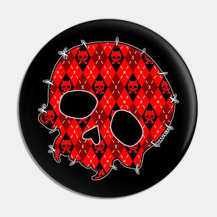 Red Argyle Skull Pin