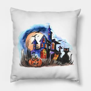 Spooky House Halloween Pillow