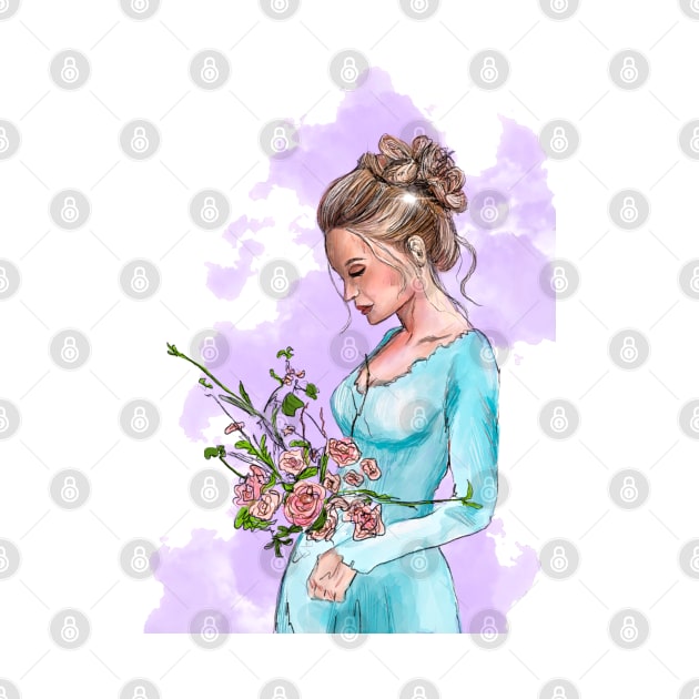 Girl in a dress with a rose bush by BumbleBambooPrints