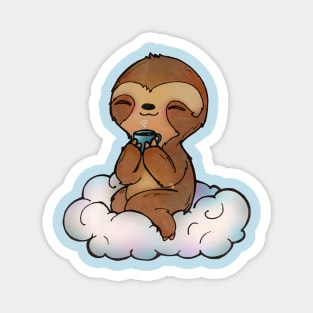 Kawaii Sloth Sipping on Coffee Magnet