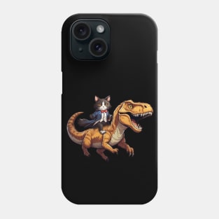 Tuxedo Cat on a Dino Phone Case