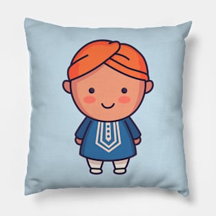 Cute Indian Groom in Traditional Clothing Cartoon Pillow