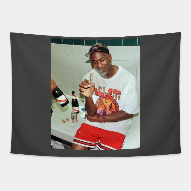 Vintage Michael Jordan Cigar 3peat Tapestry by portraiteam