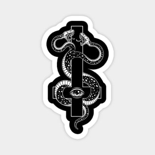 inverted cross. satanic two-headed serpent Magnet