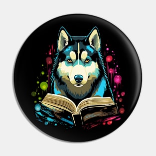 Siberian Husky Reads Book Pin