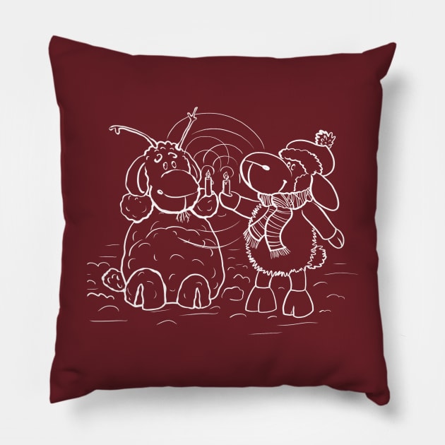 Sheep and Snowman - Miss you Pillow by mnutz