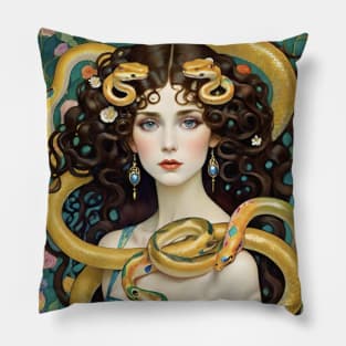 Gustav Klimt's Serpentine Seduction: Women in Snake Embrace Pillow