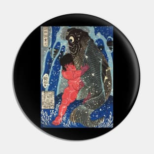 Young Samurai Wrestling With Carp - Japanese Ukiyo-e Woodblock Pin