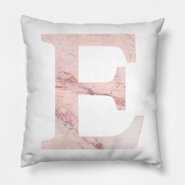 The Letter E Pink Marble Metallic Pillow by Claireandrewss