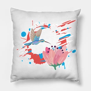 Hummingbird and Purple Flower Pillow