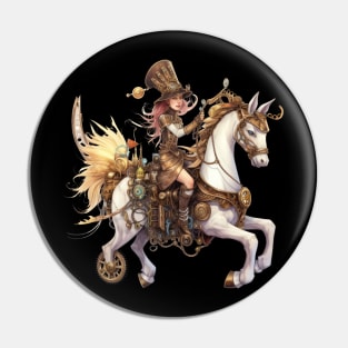 Pink Haired Steampunk Rider: On Her Mechanical Steed Pin