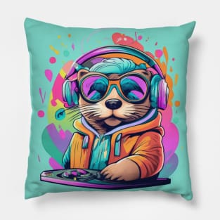 Otter DJ colourful 90s design Pillow