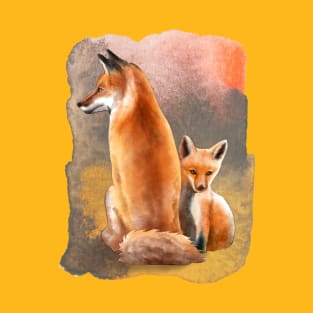 Mom and baby red foxes cute fox T-Shirt