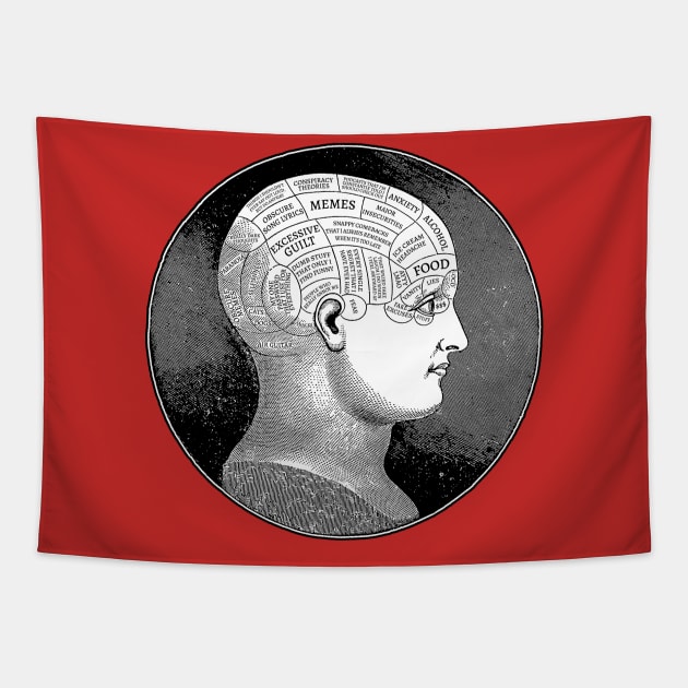 Funny Meme-Style Vintage Phrenology Head Illustration - Dark Humor Tapestry by DankFutura