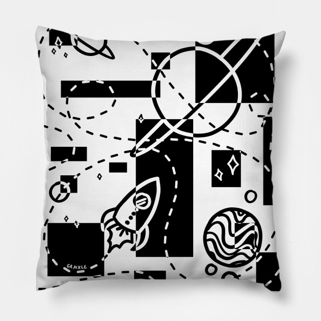 Geometric Galaxy (Black Version) Pillow by Jan Grackle