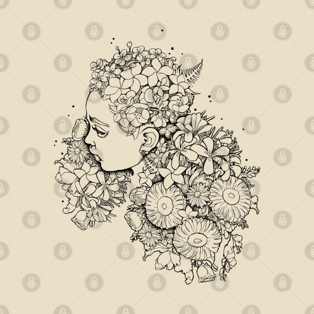 Flower Hair Girl fine line art by Lima's