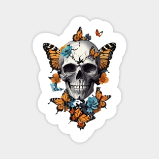 Skull with butterflies beautiful art Magnet