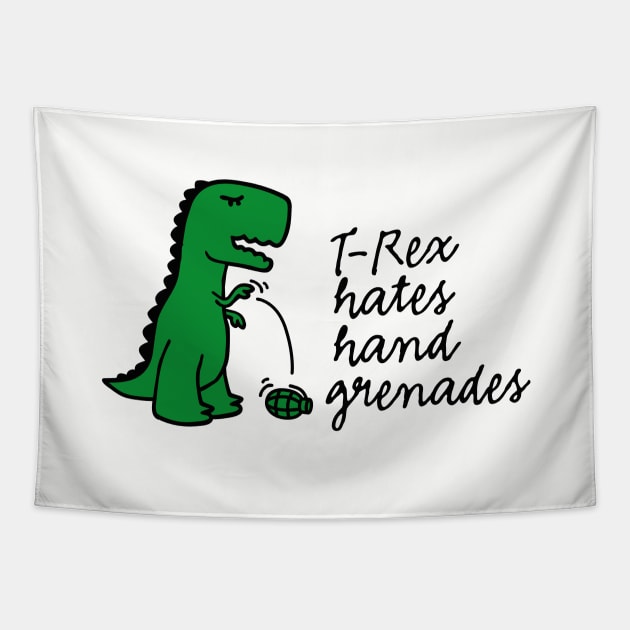 T-rex hates hand grenades army infantry soldier funny military veteran Tapestry by LaundryFactory