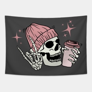 Skeleton Drinking Coffee Tapestry