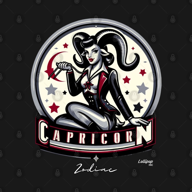 Capricorn's Climb: The Mountain Queen - Pin up Vintage Retro Zodiac Sign by LollipopINC