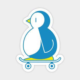 Cute Little Blue Penguin Skateboarding Vector Illustration Magnet