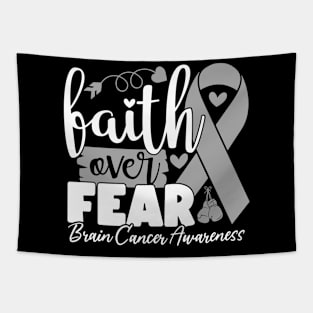 Faith Over Fear Brain Disease Chemotherapy Gray Ribbon Tapestry