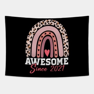 Birthday Girls Leopard Rainbow Birthday Party Family Tapestry