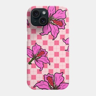 Hong Kong Bauhinia with Baby Pink Tile Floor Pattern - Summer Flower Pattern Phone Case