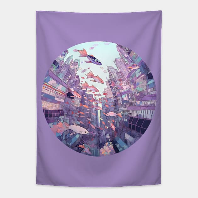 Underwater city in a bubble Tapestry by etherElric