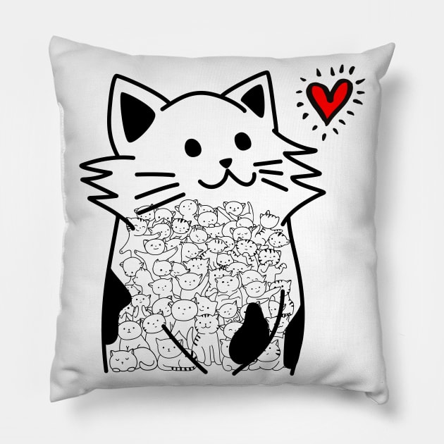 Cats Brighten Up My Heart (Black) Pillow by OMC Designs