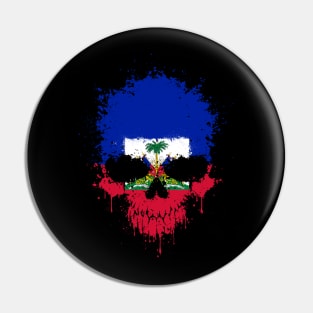 Chaotic Haitian Flag Splatter Skull Pin