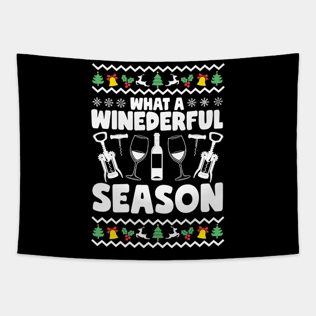 What A Winderful Season Ugly Christmas Wine Tapestry by thingsandthings